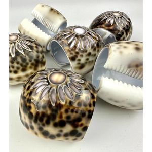 Boho Chic Cowrie Shell Napkin Rings - Set of 6 | Embroidered Ivory Napkin set